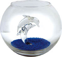Fish bowl-twin dolphin-featured aqaurium 