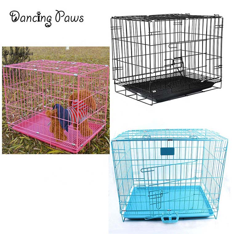 China pet supplier bold folding dog cage iron wire Teddy cage dense net cage wtih skylight size S 60*43*51