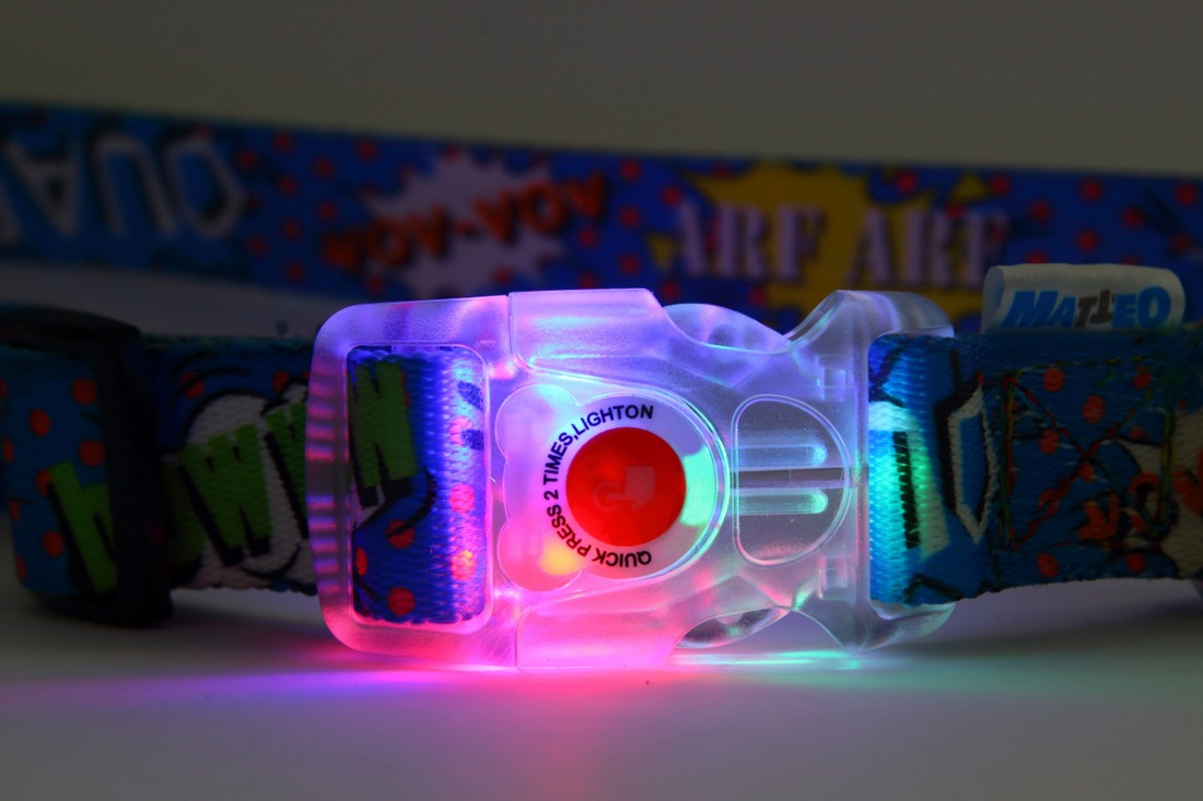 Nylon Dog collars with LED buckle - Made in Poland