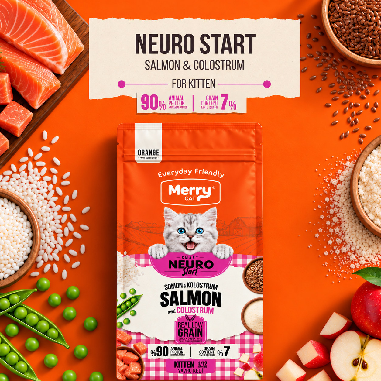 Merry Cat Orange Kitten Salmon & Colostrum Dry Cat Food – Smart Neuro-Start 